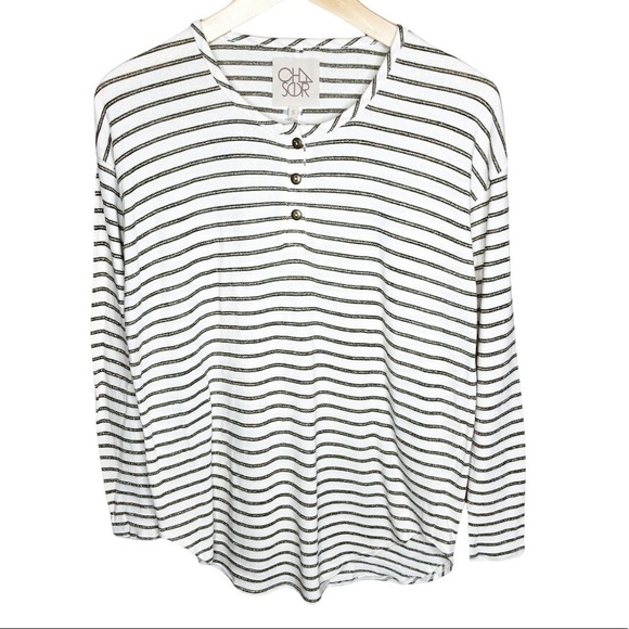 Chaser Metallic Striped Ribbed Long Sleeve Henley Top Size Small - Picture 1 of 5